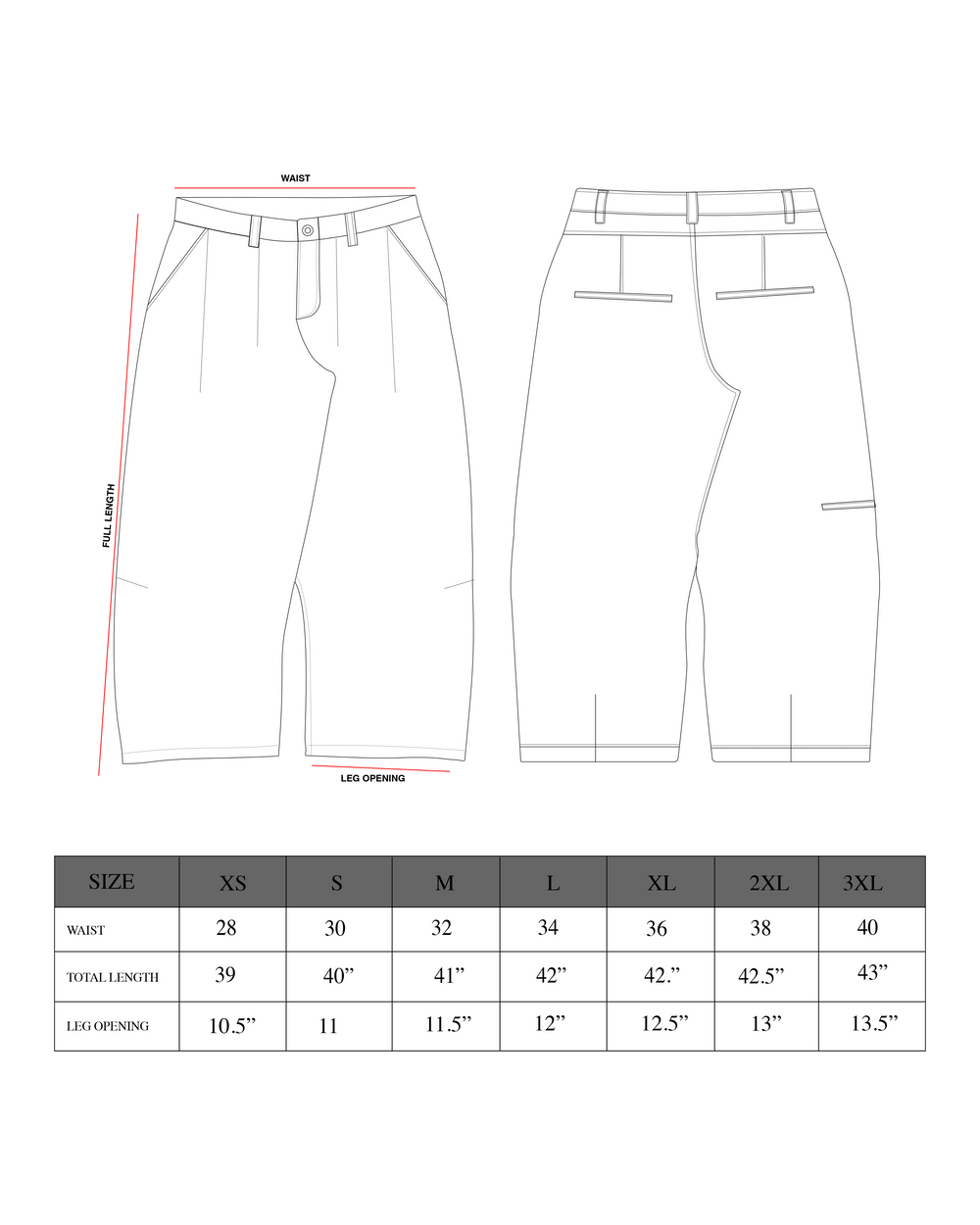 PLEATED TROUSER (BLACK) sizing guide