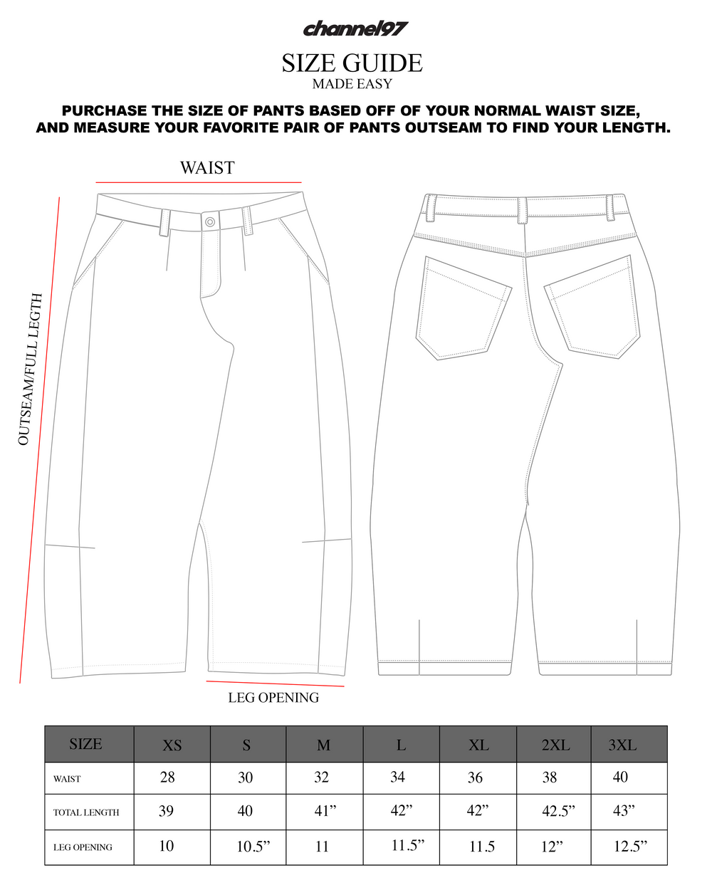 CANVAS PANT FOREST GREEN sizing guide