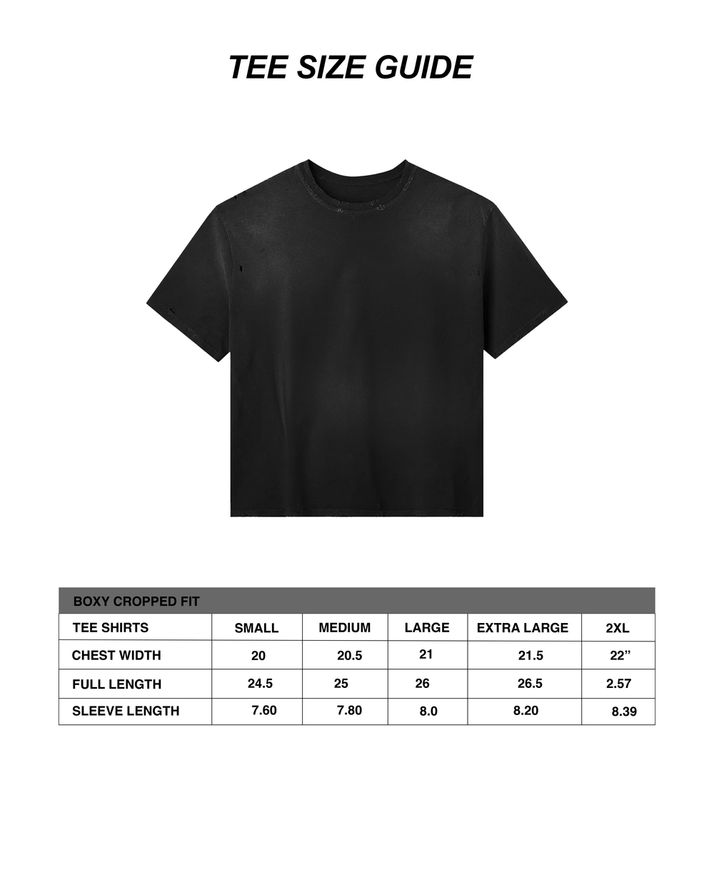 BLANK GRAY TEE sizing guide