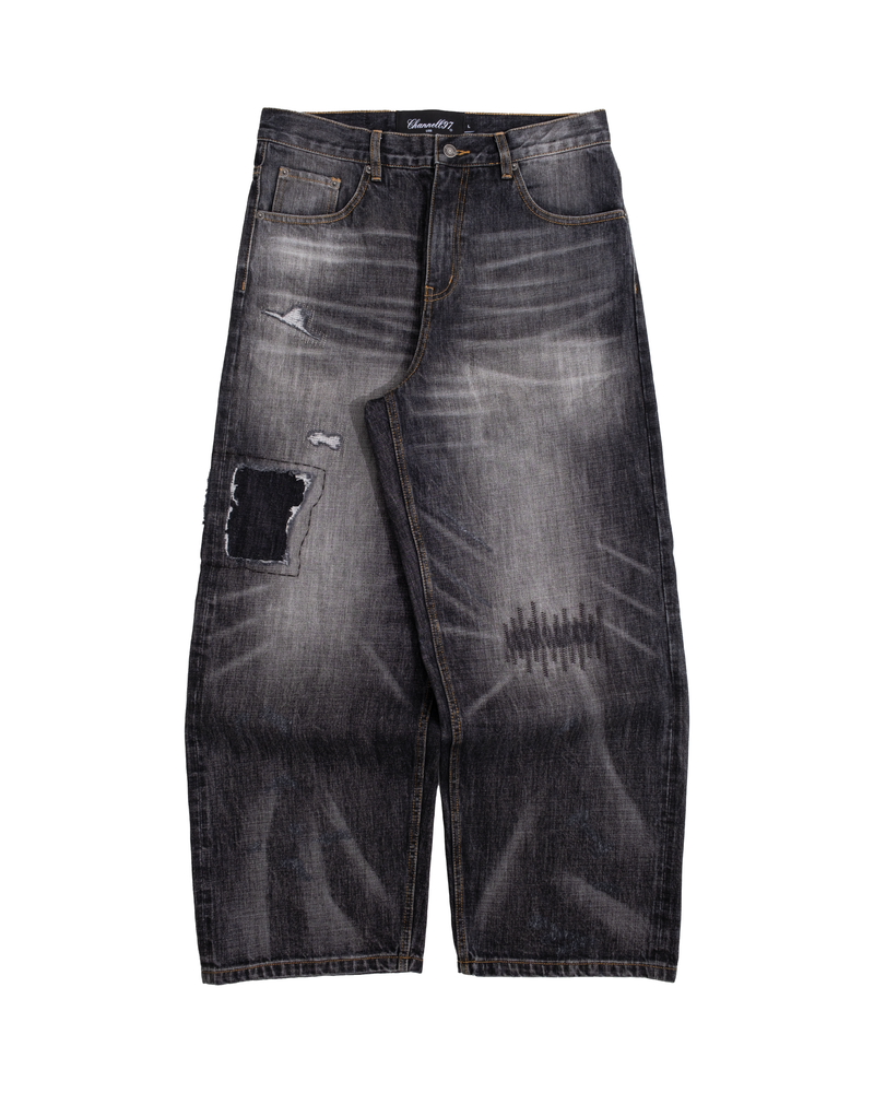Black Repaired Selvedge Denim