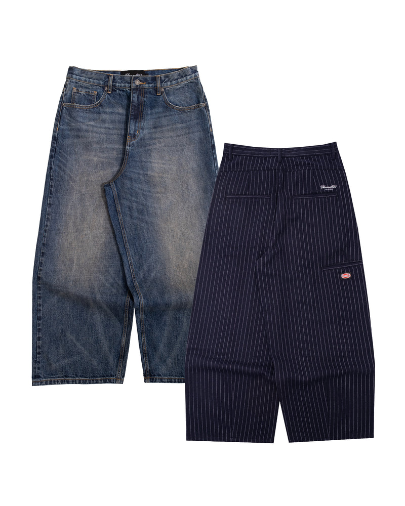 MACHINE AND PINSTRIPE TROUSERS