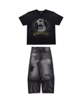 BLACK REPAIRED DENIM + DOGS WORLD TEE (BUNDLE)