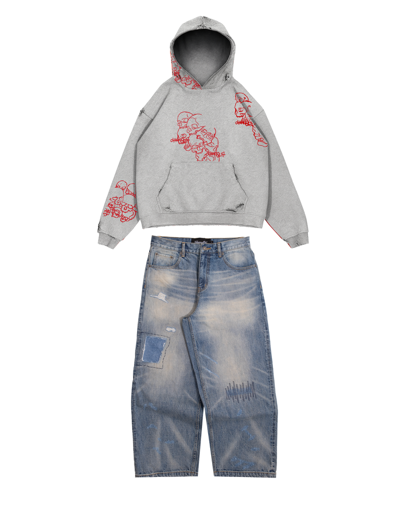 GRAY HOODIE AND BLUE  REPAIRED BUNDLE