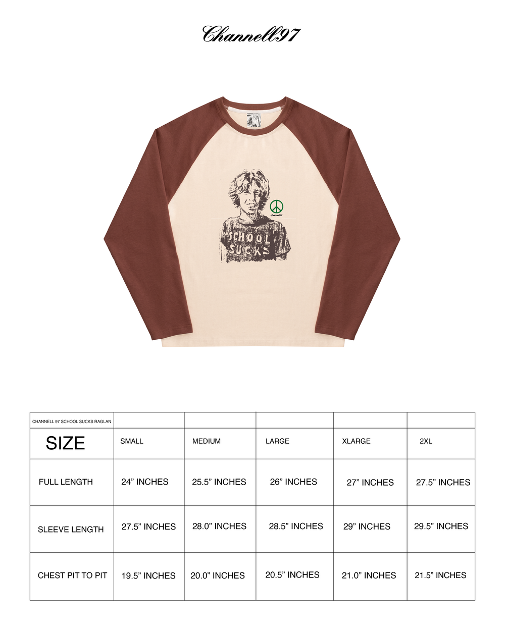 SCHOOL SUCKS RAGLAN LONG SLEEVE sizing guide
